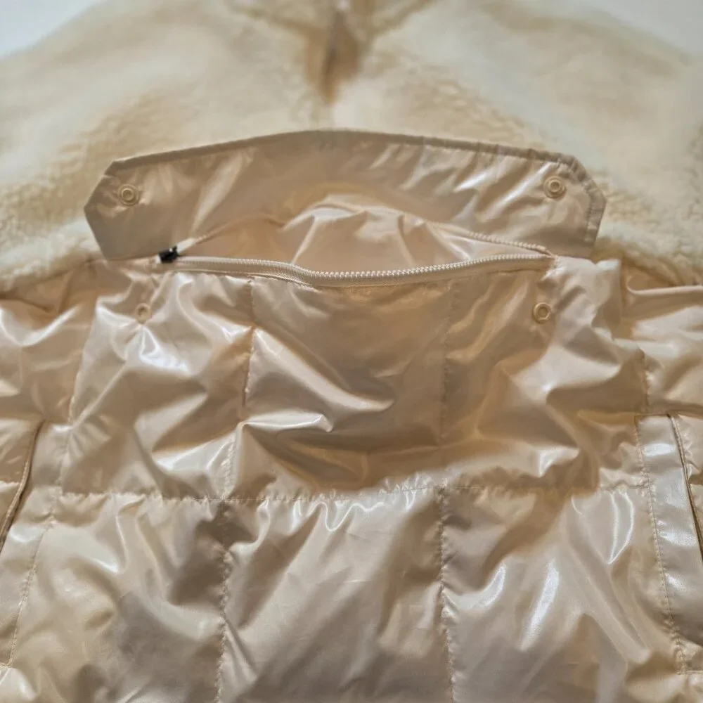 FABLETICS Nelly Mixed Media Half Zip‎ Sherpa Pullover Jacket Ivory Quilted Small - Picture 10 of 11